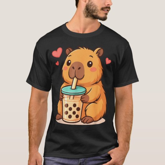 Cute Capybara Kawaii Anime Drinking Bubble Tea Lov T-shirt (Voorkant)