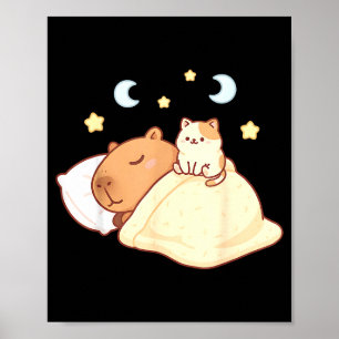 Cute Capybara Kawaii Slaap Pyjama Slaapybara Kat  Poster