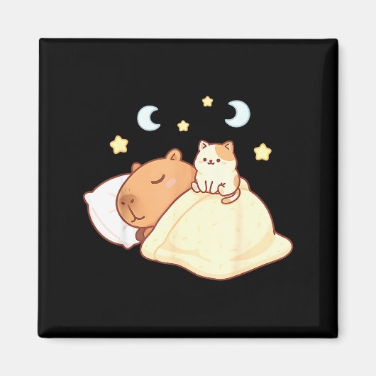 Cute Capybara Kawaii Sleep Pajamas Sleepybara Cat  Magneet (Voorkant)