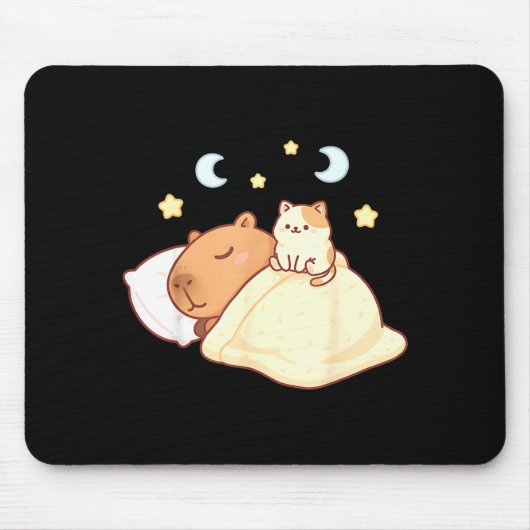 Cute Capybara Kawaii Sleep Pajamas Sleepybara Cat  Muismat (Voorkant)