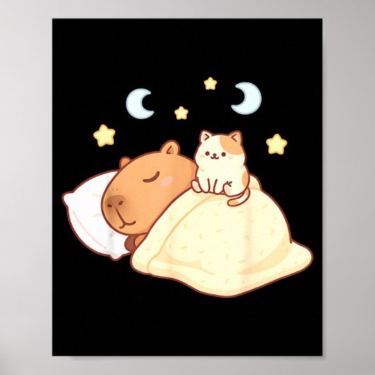 Cute Capybara Kawaii Sleep Pajamas Sleepybara Cat Poster (Voorkant)