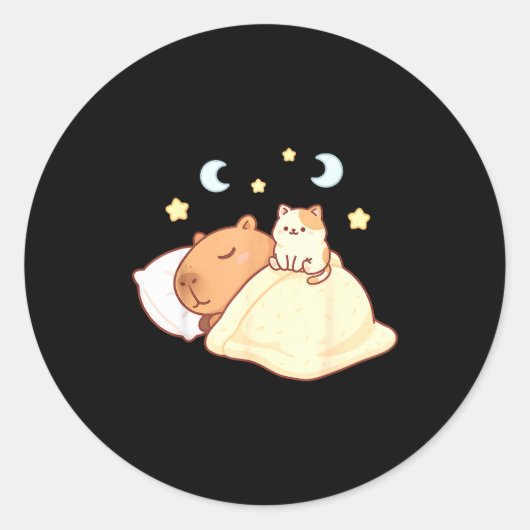 Cute Capybara Kawaii Sleep Pajamas Sleepybara Cat  Ronde Sticker (Voorkant)
