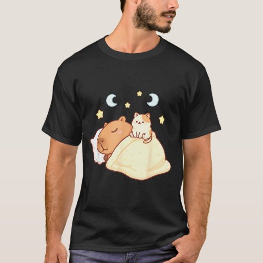 Cute Capybara Kawaii Sleep Pajamas Sleepybara Cat T-shirt (Voorkant)