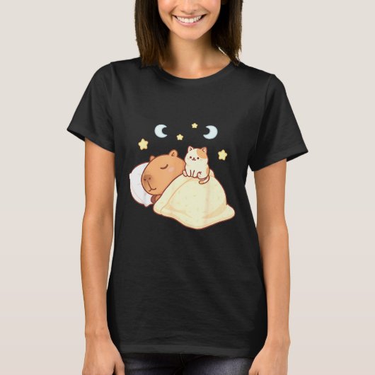 Cute Capybara Kawaii Sleep Pajamas Sleepybara Cat  T-shirt (Voorkant)