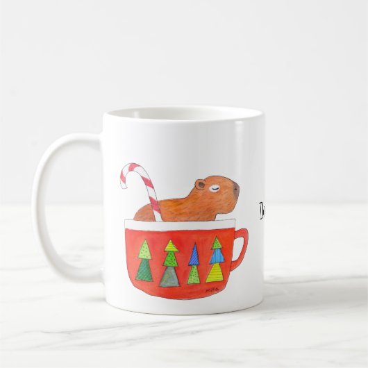 Cute Capybara Kerstfeestay - Aangepaste naam Koffiemok (Links)