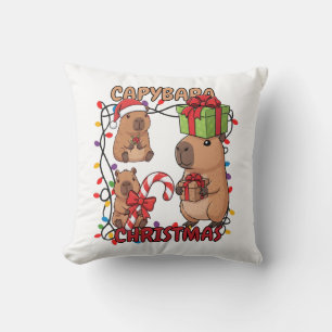 Cute Capybara Kerstlichtjes Feestelijke Feest Kussen