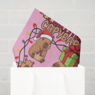 Cute Capybara Kerstlichtjes Feestelijke Feest Roze Tissuepapier