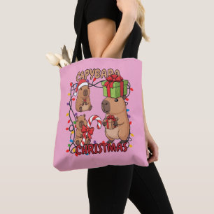 Cute Capybara Kerstlichtjes Feestelijke Feest Roze Tote Bag