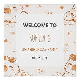 Cute Capybara Kids Birthday Party Welcome Perfect Poster