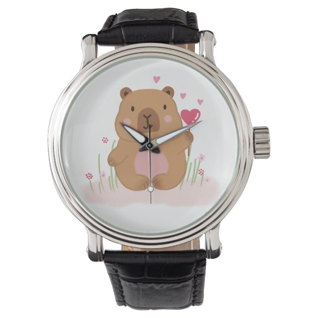 Cute Capybara Love Valentine Anniversary Gift Horloge (Voorkant)