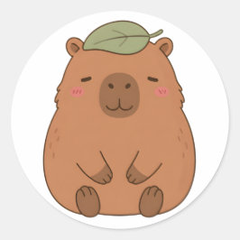 Cute Capybara Met Groene Blad Op Hoofd Sticker