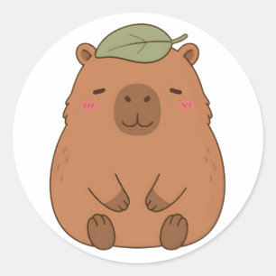 Cute Capybara Met Groene Blad Op Hoofd Sticker