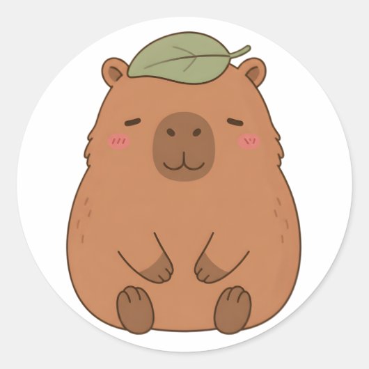 Cute Capybara Met Groene Blad Op Hoofd Sticker (Voorkant)