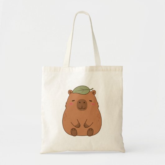 Cute Capybara met groene blad op hoofd tote Bag (Voorkant)