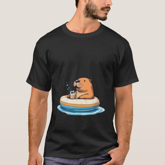 Cute Capybara on pool float drinking bubble tea T-shirt (Voorkant)