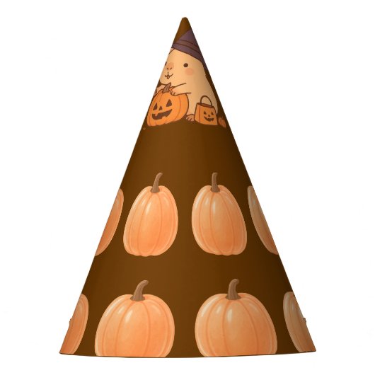Cute Capybara on Pumpkin Halloween Party Hat Feesthoedjes (Voorkant)