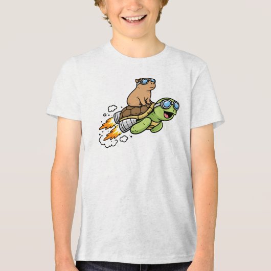 Cute Capybara on Turtle the Funny Animal Tri-Blend Shirt (Voorkant)