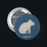 Cute Capybara Personalized Ronde Button 5,7 Cm<br><div class="desc">Een leuk waterverf capybara op een blauwgroen groene achtergrond voor diervriendelijke en wilde dieren. Originele kunst van Nic Squirrell. Verander of verwijder de naamtekst om te personaliseren.</div>