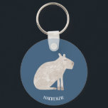Cute Capybara Personalized Sleutelhanger<br><div class="desc">Een leuk waterverf capybara op een blauwgroen groene achtergrond voor diervriendelijke en wilde dieren. Originele kunst van Nic Squirrell. Verander of verwijder de naamtekst om te personaliseren.</div>