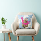 Cute Capybara Pink Flamingo Pool Party Kussen (Stoel)