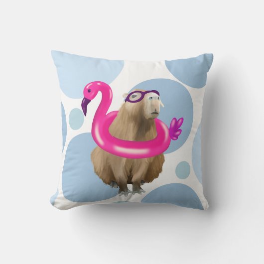 Cute Capybara Pink Flamingo Pool Party Kussen (Voorkant)