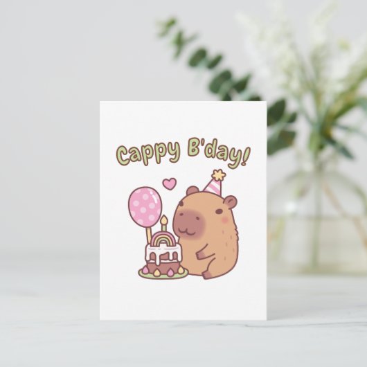Cute Capybara Rainbow Birthday Cake Cappy Bday Briefkaart (Staand voorkant)