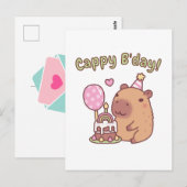 Cute Capybara Rainbow Birthday Cake Cappy Bday Briefkaart (Voorkant / Achterkant)