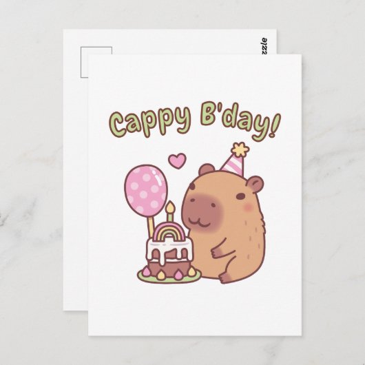 Cute Capybara Rainbow Birthday Cake Cappy Bday Briefkaart (Voorkant / Achterkant)