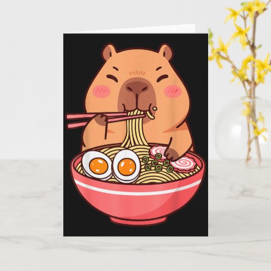 Cute Capybara Ramen Kawaii Kids Boys Girls Cool An Kaart (Gele Bloem)