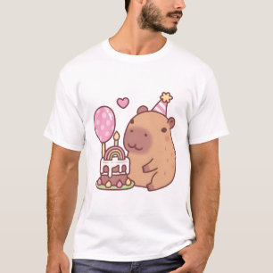 Cute Capybara Regenboog Verjaardagstaart En Ballon T-shirt