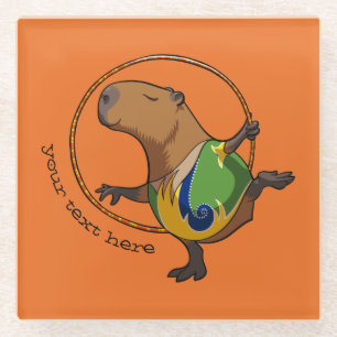 Cute Capybara Rhythmic Gymnastics Hoop Cartoon Glazen Onderzetter
