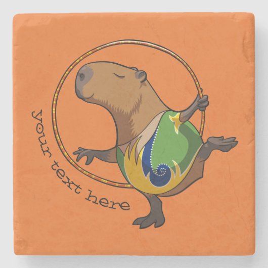 Cute Capybara Rhythmic Gymnastics Hoop Cartoon Stenen Onderzetter (Voorkant)