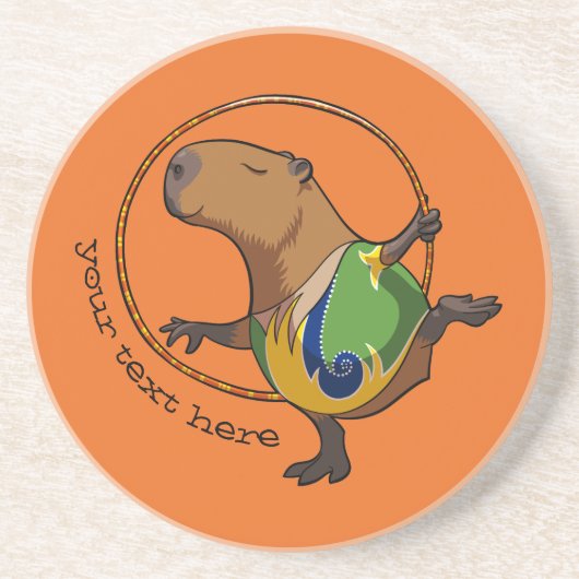 Cute Capybara Rhythmic Gymnastics Hoop Cartoon Zandsteen Onderzetter (Voorkant)