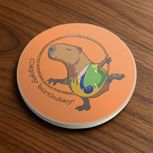 Cute Capybara Rhythmic Gymnastics Hoop Cartoon Zandsteen Onderzetter