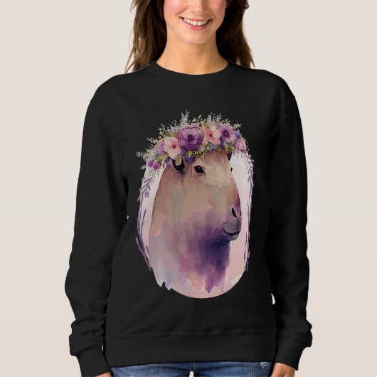 Cute Capybara Rodent Flower Crown Floral Watercolo Trui (Voorkant)