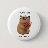 Cute Capybara Rose Bouquet Valentine Pin Button (Voorkant)