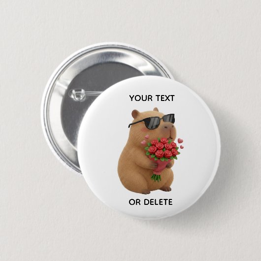 Cute Capybara Rose Bouquet Valentine Pin Button (Voorkant /achterkant)