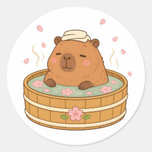 Cute Capybara Sakura Onsen Kersenbloesem Sticker