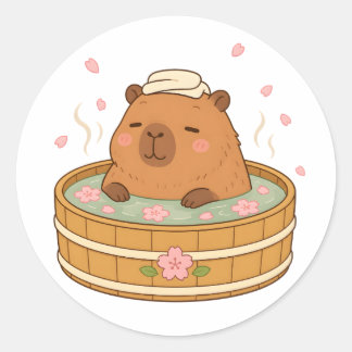 Cute Capybara Sakura Onsen Kersenbloesem Sticker