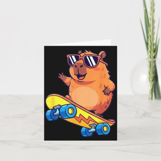 Cute Capybara Skateboarding Chill Animal Lover Art Kaart (Voorkant)