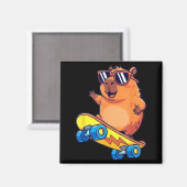Cute Capybara Skateboarding Chill Animal Lover Art Magneet (Voorkant / Achterkant)