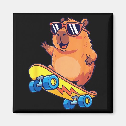 Cute Capybara Skateboarding Chill Animal Lover Art Magneet (Voorkant)