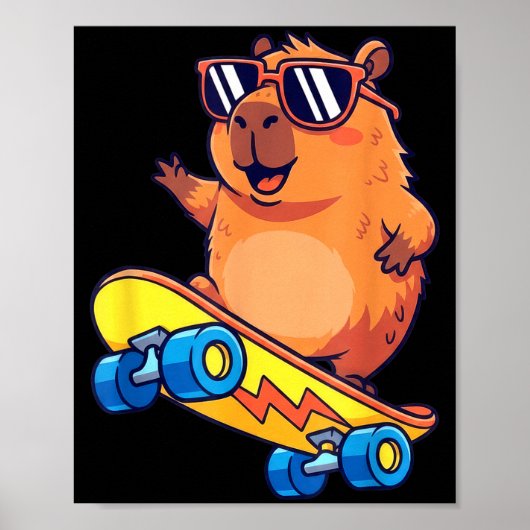 Cute Capybara Skateboarding Chill Animal Lover Art Poster (Voorkant)