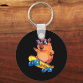 Cute Capybara Skateboarding Chill Animal Lover Art Sleutelhanger (Voorkant)