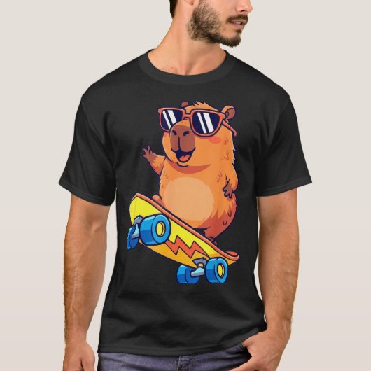 Cute Capybara Skateboarding Chill Animal Lover Art T-shirt (Voorkant)