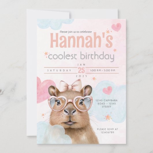 Cute Capybara-Themed Birthday Invitation Kaart (Voorkant)