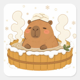 Cute Capybara Winter Onsen Sneeuw Warmwaterbron St Vierkante Sticker