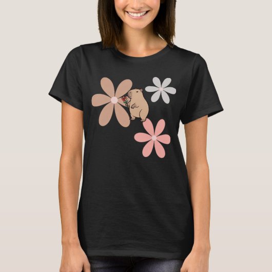  Cute Capybara With Flower  T-shirt (Voorkant)