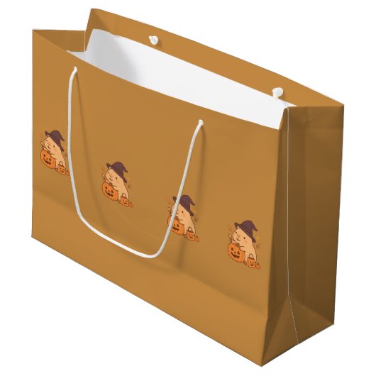 Cute Capybara with Pumpkin Gift Bag | Groot Cadeauzakje (Voorkant Gekanteld)