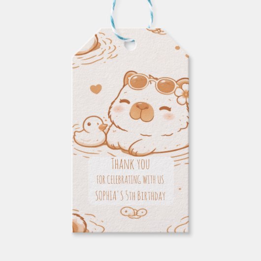 Cute Capybara With Sunglasses Kids Birthday Party Cadeaulabel (Voorkant)